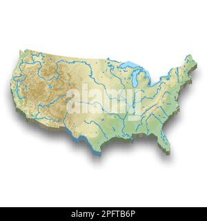 3D carte de relief isométrique des États-Unis avec ombre Illustration de Vecteur