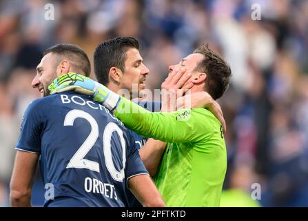 Allemagne. 18th mars 2023. Dernière jubilation BO, de gauche à droite Ivan ORDETS (BO), Anthony LOSILLA (BO), goalwart Manuel RIEMANN (BO) football 1st Bundesliga, 25th jour de match, VfL Bochum (BO) - RB Leipzig (L) 1:0, Am 18 mars 2023 à Bochum/Allemagne. #La réglementation DFL interdit toute utilisation de photographies comme séquences d'images et/ou quasi-vidéo # crédit: dpa Picture Alliance/Alamy Live News Banque D'Images