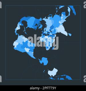Carte du monde. Projection Mercator sphérique transversale. Illustration futuriste pour votre infographie. Belle palette de couleurs bleues. Beau vecteur il Illustration de Vecteur