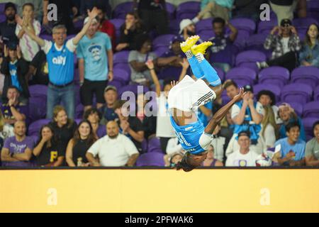 Orlando, Floride, États-Unis, 18 mars 2023, Charlotte FC avance Kerwin Vargas #18 Célébrez le but pendant la seconde moitié au stade Explora. (Crédit photo : Marty Jean-Louis/Alay Live News Banque D'Images