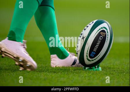 La balle de match lors du match de la Guinness six Nations Round 5 entre l'Irlande et l'Angleterre au stade Aviva à Dublin, Irlande sur 18 mars 2023 (photo par Andrew SURMA/ SIPA USA). Banque D'Images