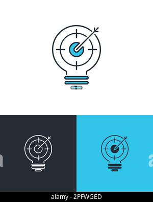 Concept d'idée et de visée. Symbole d'ampoule avec cible et flèche. Icônes vectorielles sur 3 arrière-plans différents. Illustration de Vecteur