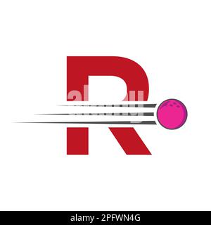 Lettre initiale R logo Bowling. Modèle de vecteur de symbole de boule de bowling Illustration de Vecteur