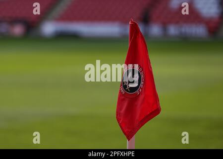 Sheffield, Royaume-Uni. 19th mars 2023. Le drapeau d'angle de Bramall Lane devant les Émirats FA Cup Quarter-finals Sheffield United contre Blackburn Rovers à Bramall Lane, Sheffield, Royaume-Uni, 19th mars 2023 (photo de Mark Cosgrove/News Images) à Sheffield, Royaume-Uni, le 3/19/2023. (Photo de Mark Cosgrove/News Images/Sipa USA) crédit: SIPA USA/Alay Live News Banque D'Images