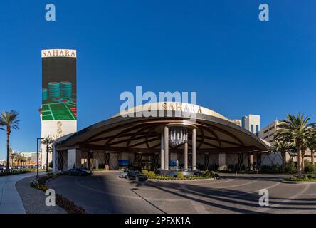 Une photo du SAHARA Las Vegas à son entrée principale. Banque D'Images