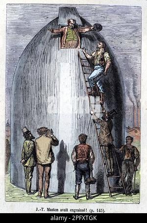 Maston avait engragé - dans 'de la terre à la Lune' de Jules Verne, 1872. Éditions Hetzel. Illustration d'une édition de 19th siècle de Jules Verne de la Terre à la Lune Banque D'Images