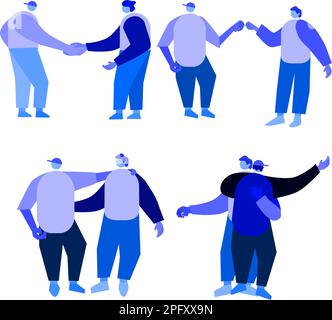 amitié, serrer les mains, serrer les mains, personnages plats qui se secouent les mains Illustration de Vecteur