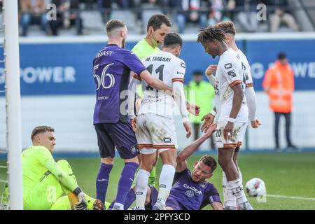 Jan Vertonghen d'Anderlecht réagit lors d'un match de football entre Oud-Heverlee Leuven et RSC Anderlecht, dimanche 19 mars 2023 à Louvain, le 30 e jour de la première division du championnat belge de la Jupiler Pro League 2022-2023. BELGA PHOTO BRUNO FAHY Banque D'Images