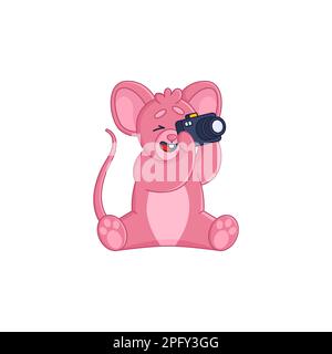 Adorable souris rose personnage de dessin animé de prise de photo autocollant Illustration de Vecteur