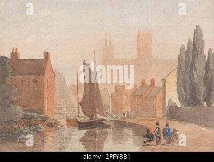 Lincoln Cathedral de Brayford Pool vers 1808 par David Cox Banque D'Images