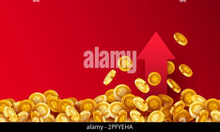 Une grosse pile de pièces de monnaie dorées avec une flèche ascendante. Concept commercial en pleine croissance. Illustration vectorielle Illustration de Vecteur