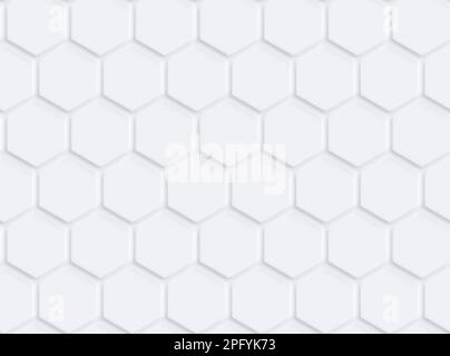 Motif à quadrillage hexagonal gris clair ou blanc avec ombre ou effet 3D sur motif blanc sans couture. Technologie, connexion et concept de données. Copier l'espace. Banque D'Images
