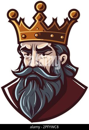 Roi barbu avec une couronne sur sa tête logo icône signe Illustration de Vecteur