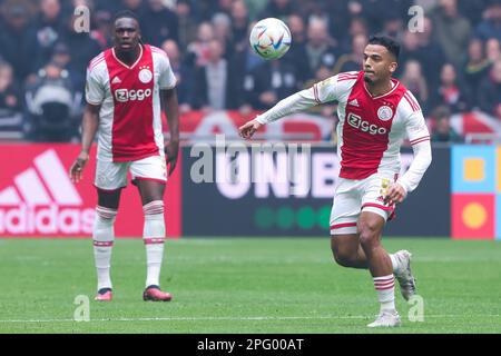 19-03-2023: Sport: Ajax contre Feyenoord AMSTERDAM, PAYS-BAS - MARS 19: Owen Wijndal (Ajax) pendant le match Eredivisiie AFC Ajax et Feyenoord Rotterdam Banque D'Images