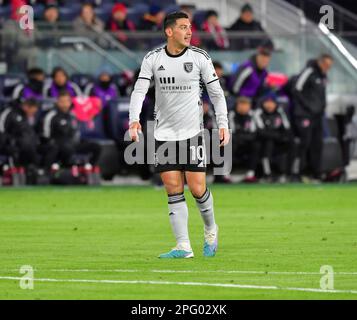 St. Louis, États-Unis. 18th mars 2023. San Jose tremblements de terre en avant Cristian Espinoza (10). STL City a battu les tremblements de terre de San José, 3-0, dans un match de football de ligue majeure sur 18 mars 2023 à LA VILLE Park Stadium à St. Louis, Mo, États-Unis. Photo par Tim Vizer/Sipa USA crédit: SIPA USA/Alay Live News Banque D'Images