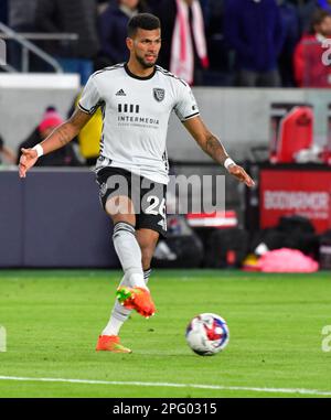 St. Louis, États-Unis. 18th mars 2023. Le défenseur des tremblements de terre de San José Rodrigues (26) passe. STL City a battu les tremblements de terre de San José, 3-0, dans un match de football de ligue majeure sur 18 mars 2023 à LA VILLE Park Stadium à St. Louis, Mo, États-Unis. Photo par Tim Vizer/Sipa USA crédit: SIPA USA/Alay Live News Banque D'Images