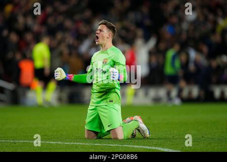 Barcelone, Espagne. 19th mars 2023. Marc-Andre Ter Stegen (FC Barcelone) célèbre après le but de Franck Kessie (FC Barcelone) lors du match de football de la Liga entre le FC Barcelone et le Real Madrid CF, au stade Camp Nou à Barcelone, en Espagne, sur 19 mars 2023. Foto: SIU Wu. Credit: dpa/Alay Live News Banque D'Images