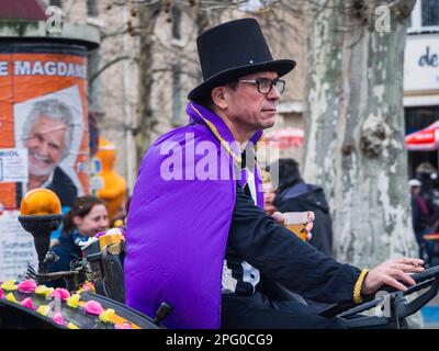 Loriol sur Drome, France - 19 mars 2023 : 'tête des Bouviers'. Fête du berger dans le sud de la France à Loriol sur Drome. Corso France. Banque D'Images