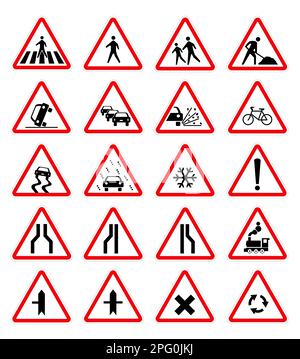 Installer avec différents panneaux de signalisation sur fond blanc Banque D'Images