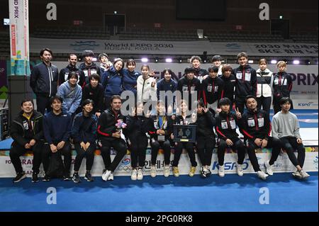 Busan, Corée du Sud. 19th mars 2023. Un membre de l'équipe Japan Foil pose la cérémonie de remise du prix mondial de la FIE Fencing Womens Foil à Busan, en Corée du Sud, sur 19 mars 2023. Crédit: Tadashi MIYAMOTO/AFLO/Alamy Live News crédit: AFLO Co. Ltd./Alamy Live News Banque D'Images