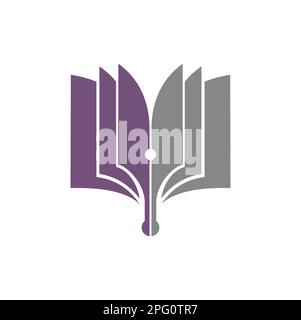 Icône de livre pour la bibliothèque, la librairie ou la librairie, l'école ou l'école vecteur d'éducation. Ouvrir le livre et la plume affiche pour la librairie de la littérature ou Illustration de Vecteur