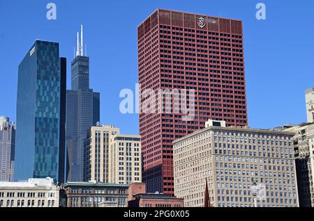 Chicago, Illinois, États-Unis. Une partie de la ligne d'horizon de South Loop. Banque D'Images