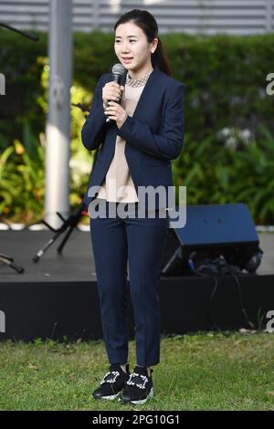 Singapour, Singapour. 18th mars 2023. Ai Fukuhara tennis de table : WTT Japon Directeur général ai Fukuhara fait un talk show et signe des autographes pour ses fans pendant WTT Singapore Smash 2023 à l'OCBC Arena à Singapour, Singapour . Credit: Itaru Chiba/AFLO/Alay Live News Banque D'Images