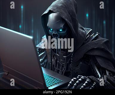 Pirate informatique anonyme tapant sur l'ordinateur portable. Concept ...