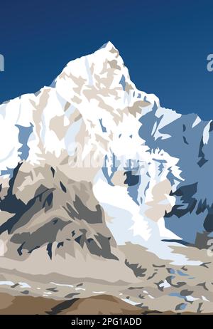 Illustration du vecteur de montagne du mont Nuptse, montagnes de l'Himalaya du Népal, vue du Mont Kala Patthar Illustration de Vecteur