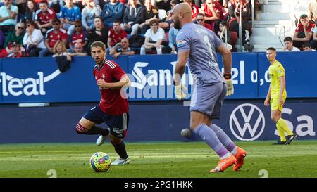 Pampelune, Espagne. 19th mars 2023. Sports. Football/Soccer.match de football de la Liga Santander entre CA Osasuna et Villarreal CF a joué au stade El Sadar à Pampelune (Espagne) sur 19 mars 2023. Credit: Inigo Alzugaray / Alamy Live News Banque D'Images