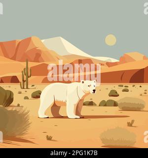 Carte de sensibilisation au changement climatique avec illustration d'un ours polaire dans le désert Illustration de Vecteur