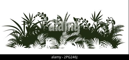 Prairie verte. Jungle forêt tropicale. Silhouette de paysage de la nature. Épaississement tropical dense. Isolé sur fond blanc. Vecteur. Illustration de Vecteur