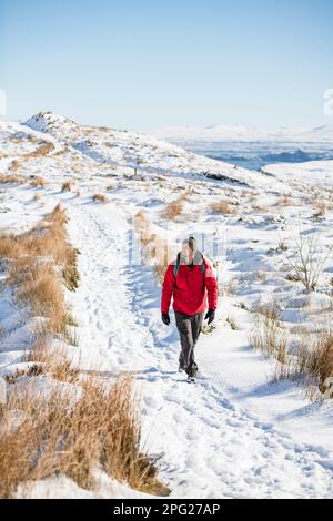 Solo randonnée dans les Highlands écossais en hiver Banque D'Images