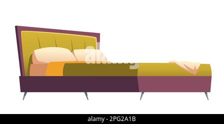 Illustration vectorielle de mobilier de chambre à coucher. Elément pour l'intérieur du salon, lit double avec sellerie verte et oreillers isolés sur blanc Illustration de Vecteur