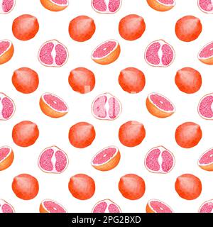 Pamplemousse aquarelle dessiné à la main un motif orange sans couture sur fond blanc. Album, carte postale, textile, tissu Banque D'Images