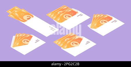 Icône Isométrique de l'argent DRAM arménien en enveloppe Illustration de Vecteur