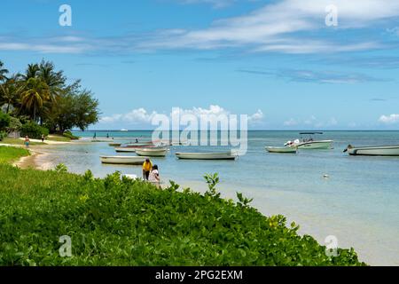 Bateaux à bain boeuf Beach, Maurice Banque D'Images
