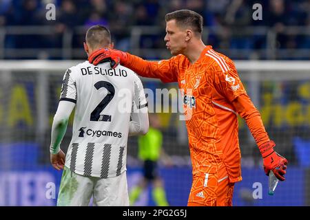 Milan, Italie. 19th mars 2023. Gardien de but Wojciech Szczesny (1) de Juventus vu avec Mattia de Sciglio (2) pendant la Serie Un match entre Inter et Juventus à Giuseppe Meazza à Milan. (Crédit photo : Gonzales photo/Alamy Live News Banque D'Images