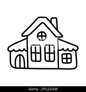 Jolie maison de campagne en style doodle. Icône linéaire simple. Élément de design pour cartes de vœux, emballages de produits, emblèmes et logos, impression sur des vêtements Illustration de Vecteur