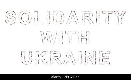Vaste communauté conceptuelle de personnes formant LA SOLIDARITÉ AVEC L'UKRAINE message . 3d illustration métaphore de la solidarité, de la coopération, de la compassion Banque D'Images