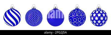 Ensemble de boules de Noël bleues réalistes avec ornement isolé sur fond blanc Illustration de Vecteur