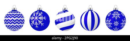 Ensemble de boules de Noël bleues réalistes avec ornement isolé sur fond blanc Illustration de Vecteur