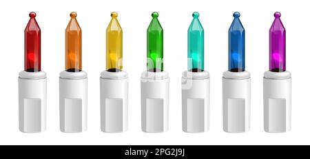 Illuminations de noël colorées et réalistes, vectorielles, isolées sur fond blanc. 2023 Illustration de Vecteur