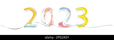 illustration vectorielle d'une ligne pour la nouvelle année 2023. Date de dessin manuel continue. Illustration de Vecteur
