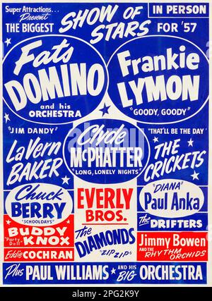 Buddy Holly, Chuck Berry, Eddie Cochran, Paul Anka, Everly Bros. 1957 plus grand salon des étoiles papier de voyage affiche Banque D'Images