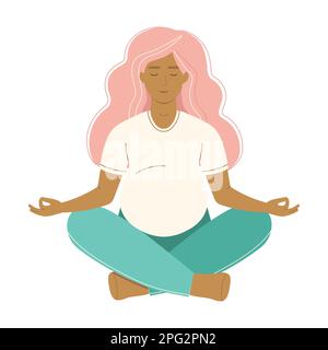 Femme enceinte méditant dans la pose de Lotus de Yoga Illustration de Vecteur