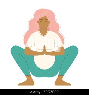 Femme enceinte assise dans la posture du Lotus de Yoga Illustration de Vecteur