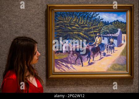 Londres, Royaume-Uni. 20th mars 2023. Gerard Sekoto, ânes. Estimation : £80 000 - 120 000 - Aperçu de la vente d'art africain moderne et contemporain à Bonhams New Bond Street, Londres. La vente a lieu le 22 mars. Crédit : Guy Bell/Alay Live News Banque D'Images