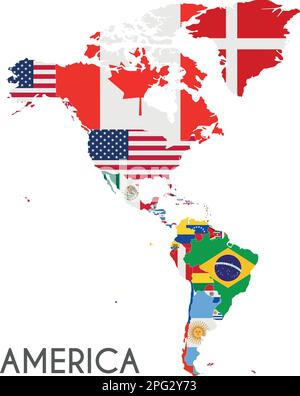 Amérique politique Illustration vectorielle avec les drapeaux de tous les pays. Calques modifiables et clairement étiquetés. Illustration de Vecteur