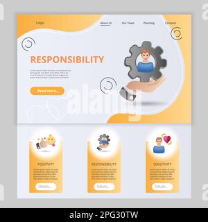Modèle de site Web de la page d'accueil de la responsabilité. Positivité, responsabilité, sédentivité. Bannière Web avec en-tête, contenu et pied de page. Vecteur Illustration de Vecteur